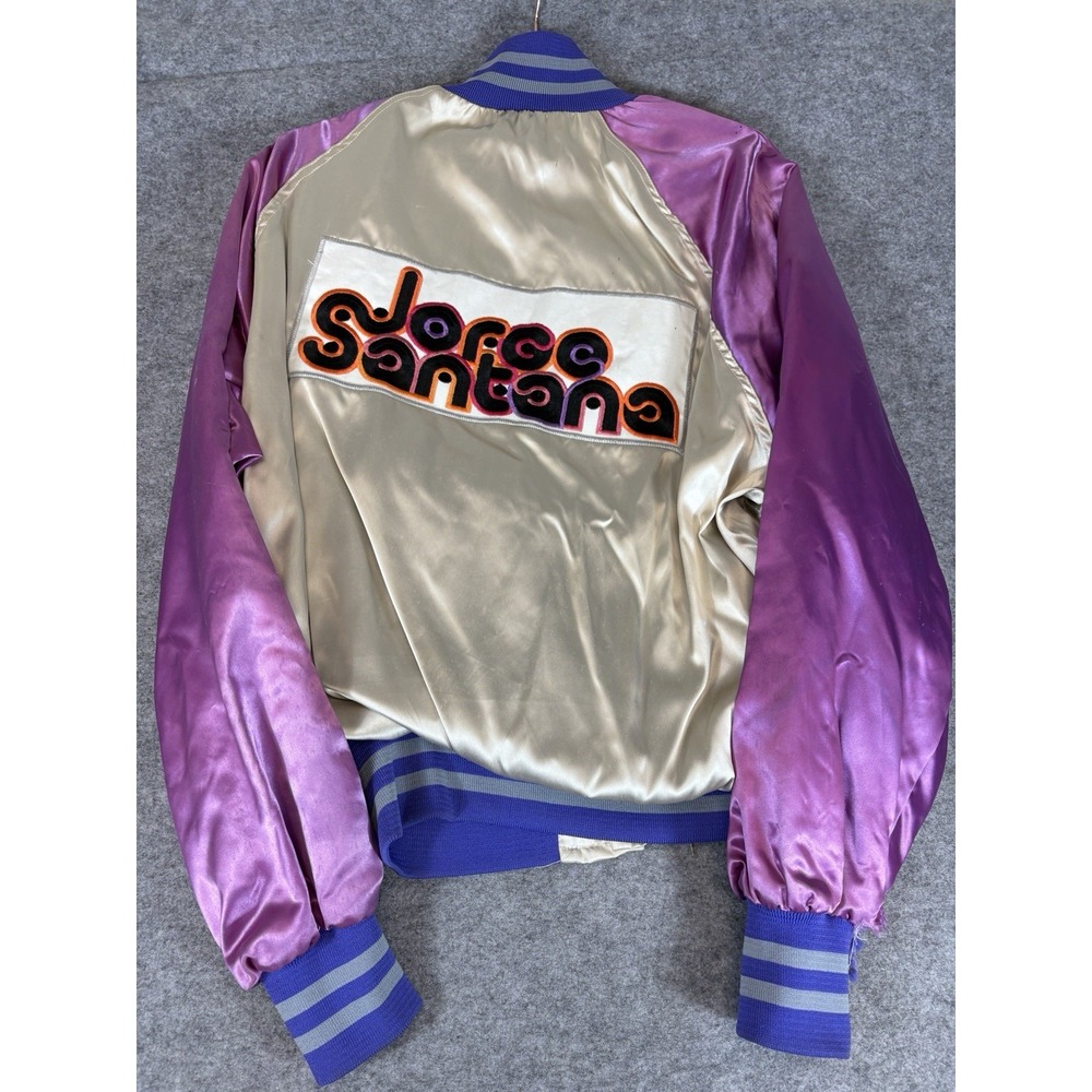 Vintage 80s Jorge Santana Satin Jacket Large Promo Band Music USA Rare Crew VTG